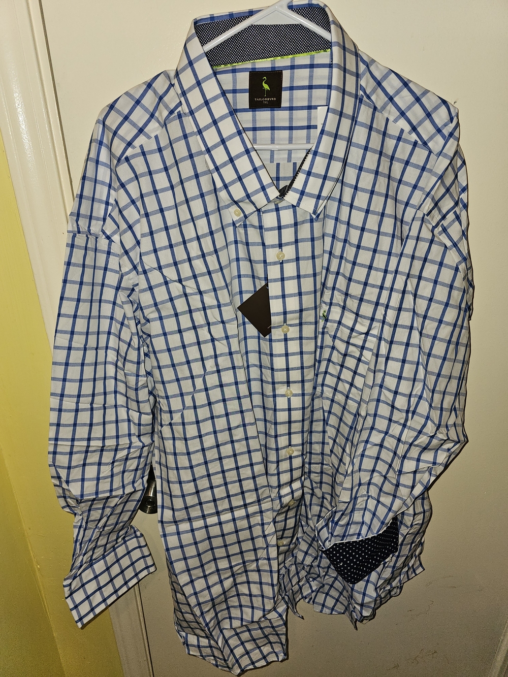 Tailorbyrd White Dress Shirt with Blue Windowpane Check
